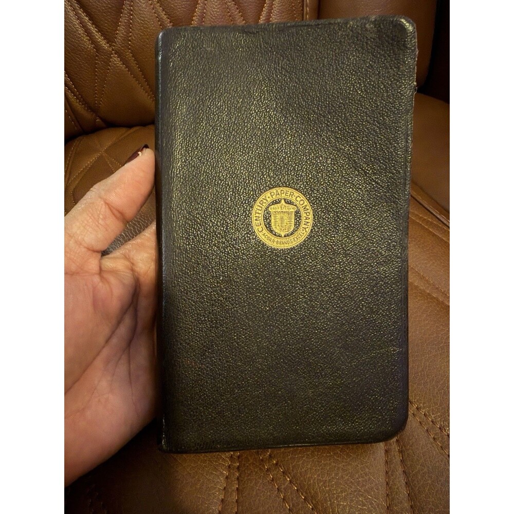 VTG Black Leather Bound Pocket Book Acorn-Brands Newspaper Clips Used Diary 50s